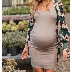 PinkBlush Mocha Ribbed Ruched Sleeveless Maternity Dress